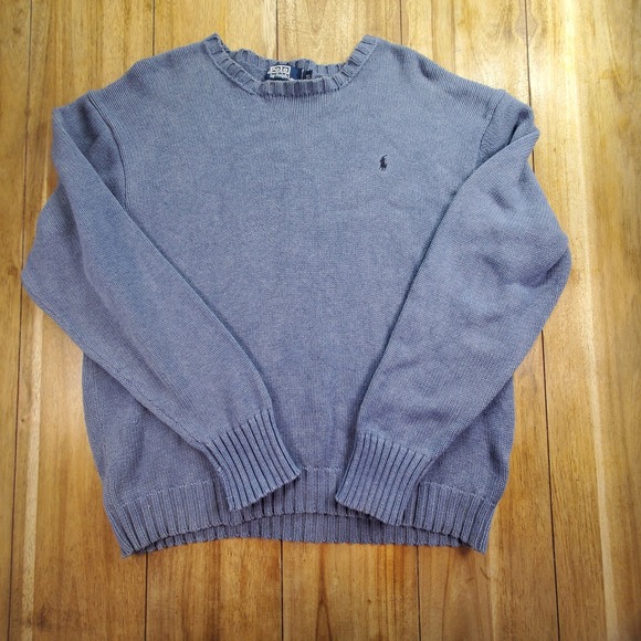 Polo Ralph Lauren Sweater Mens XL Blue 100% Cotton Crew Neck Pony Logo Vintage - Picture 2 of 7